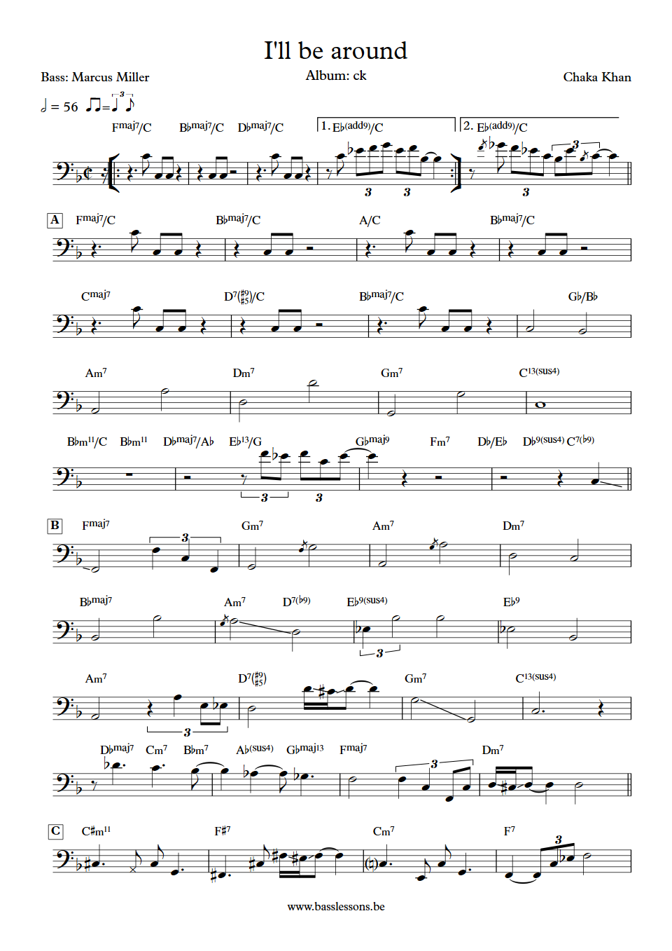 Chaka Khan Ill be around Marcus Miller  Bass Transcription