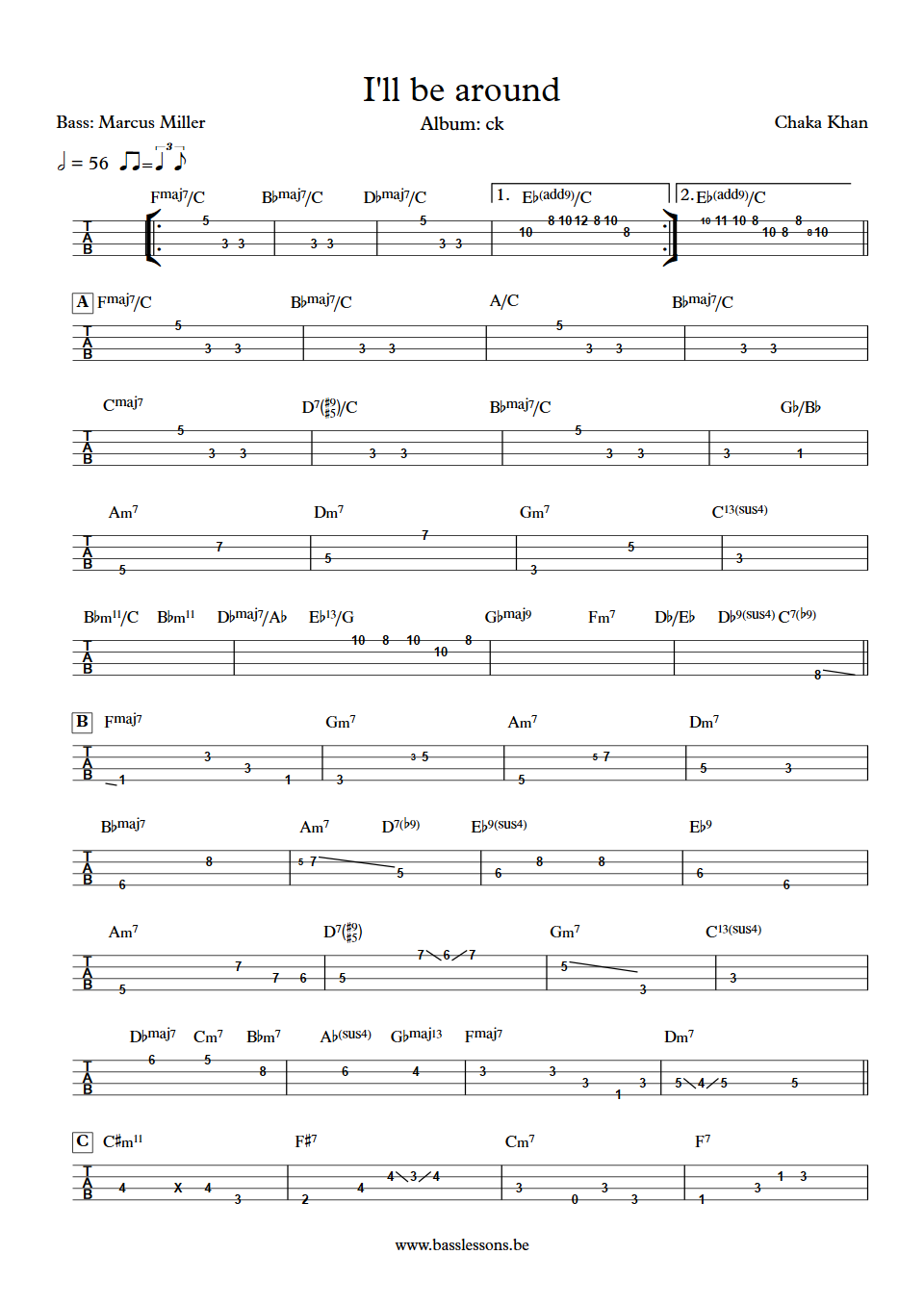 Chaka Khan Ill be around Marcus Miller  Bass Transcription part 2