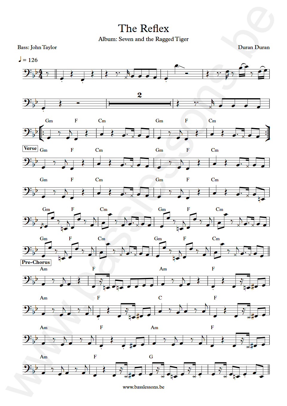 Duran Duran The reflex John Taylor Bass Transcription