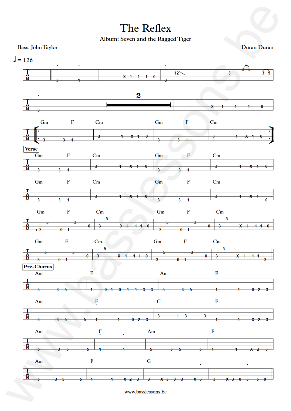 Duran Duran The reflex John Taylor Bass Tabs
