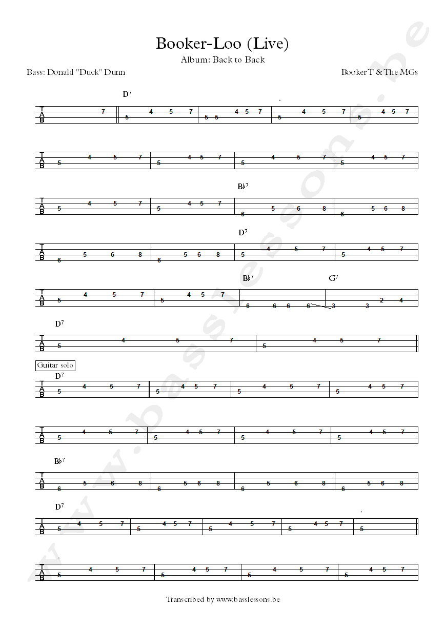 Booker T Booker Loo Donald Duck Dunn bass tab