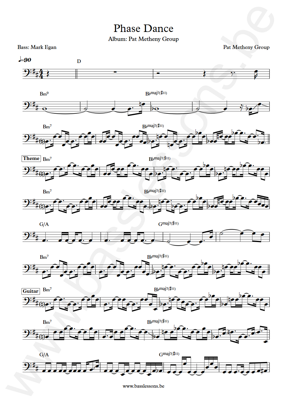 Pat Metheny Group Phase Dance Mark Egan Bas Transcriptie