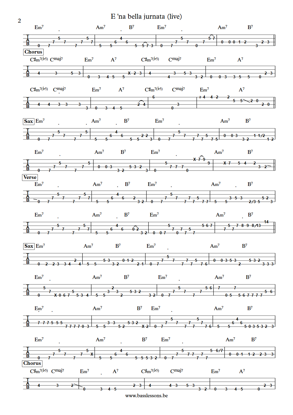 James Senese E na bella jurnata Gigi De Rienzo Bass Tab part 2