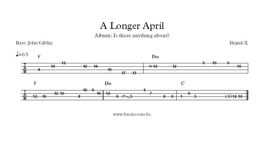 John Giblin bass tab Brand X - A longer April