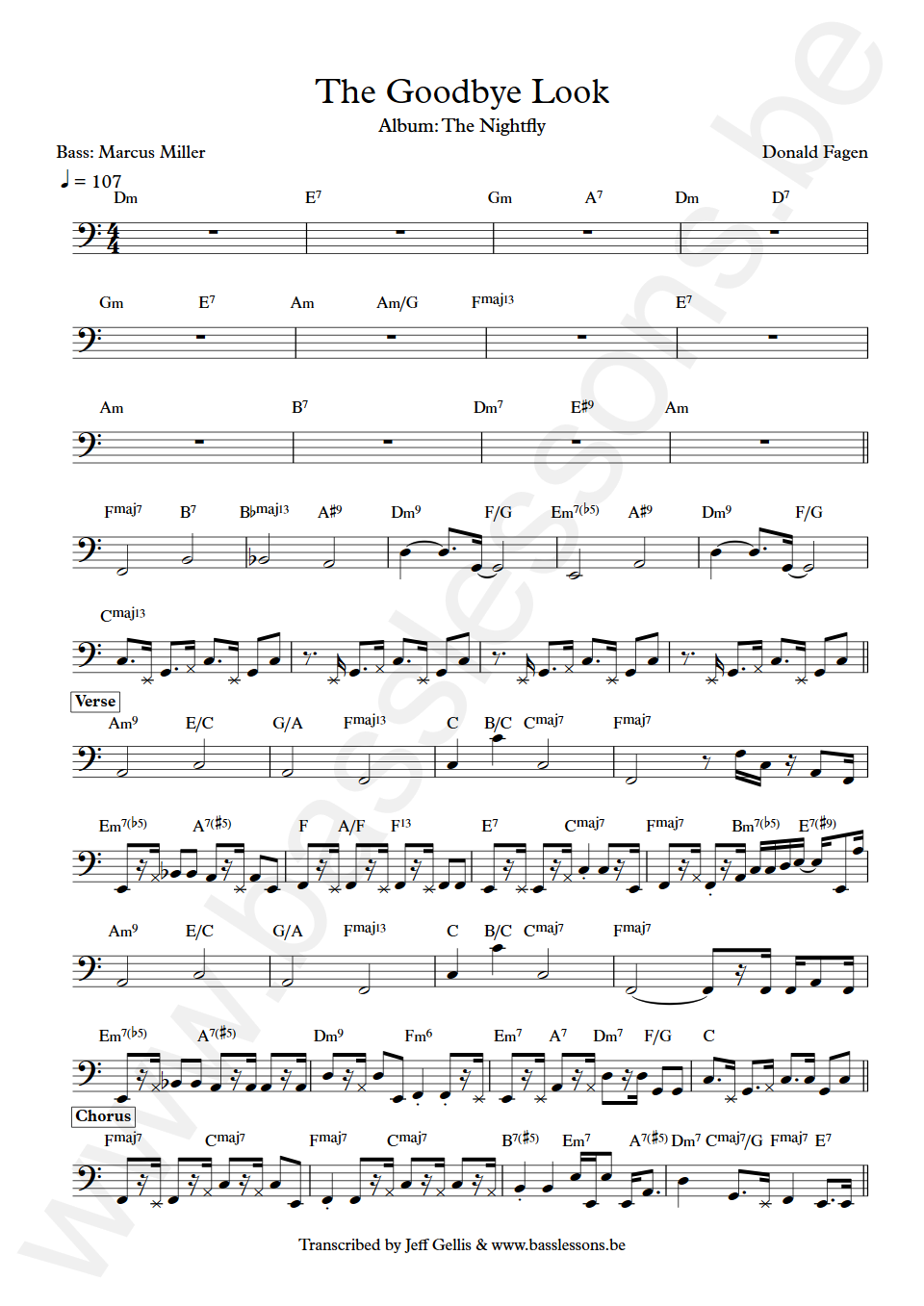 Donald Fagen The Goodbye Look Marcus Miller Bass Transcription