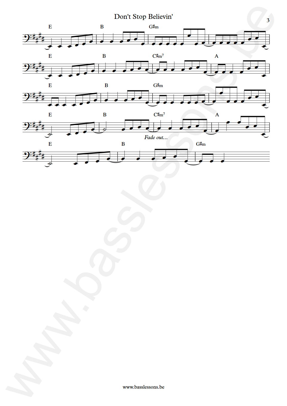 Journey Don't Stop Believin' Ross Valory Bass Transcription part 3