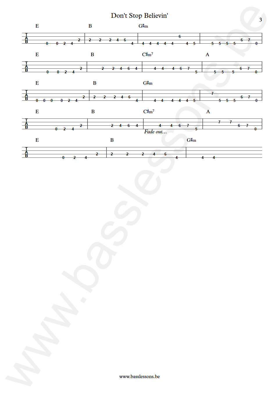 Journey Don't Stop Believin' Ross Valory Bass Tabs part 3