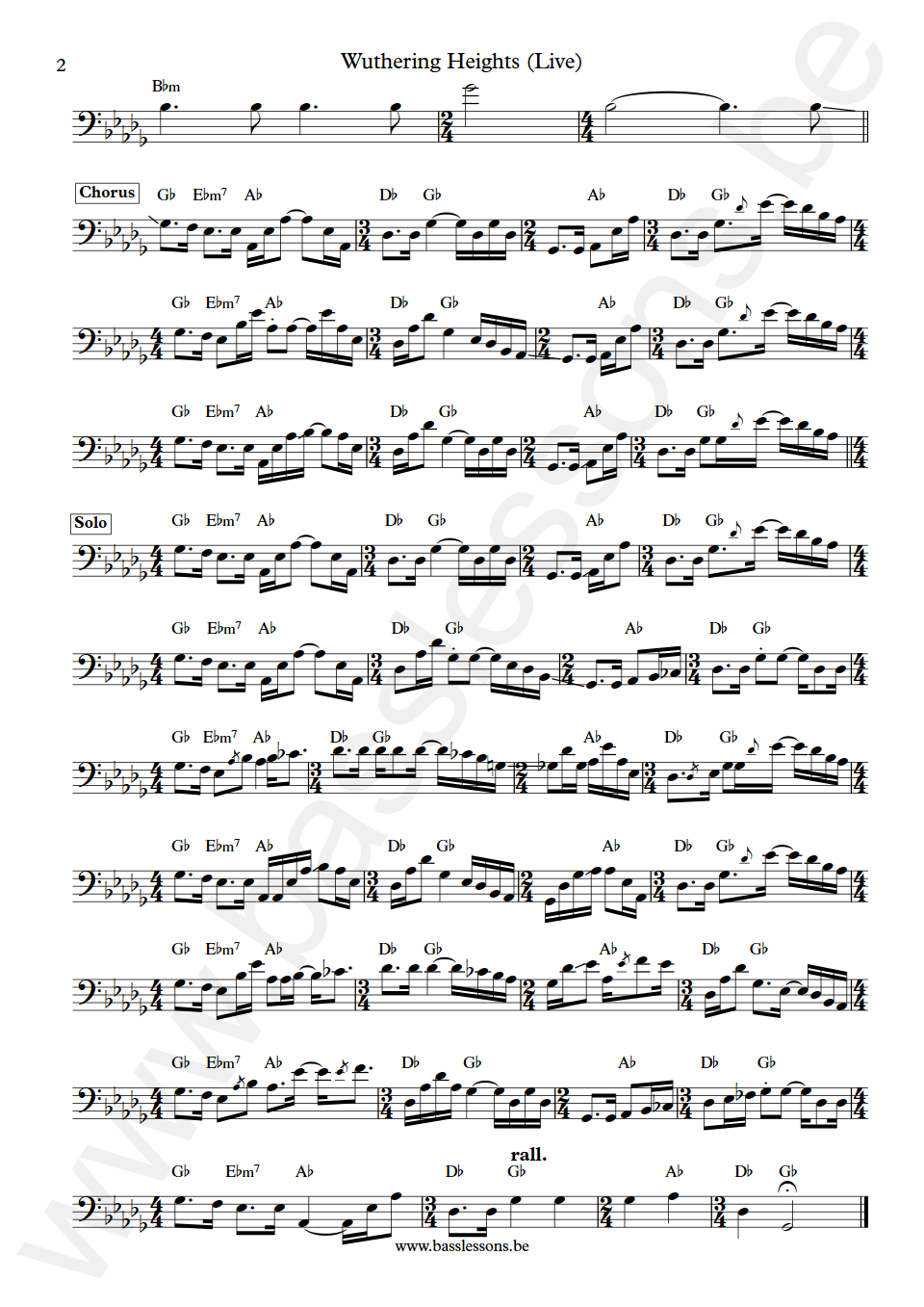 Kate Bush Wuthering Heights Live Del Palmer Bass Transcription part 2
