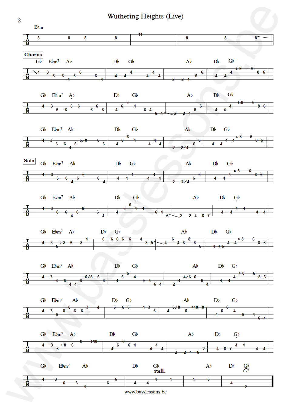 Kate Bush Wuthering Heights Live Del Palmer Bass Tabs part 2
