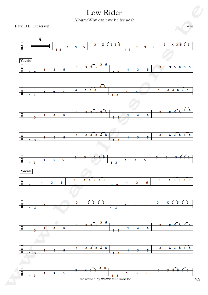 War low rider bass tab