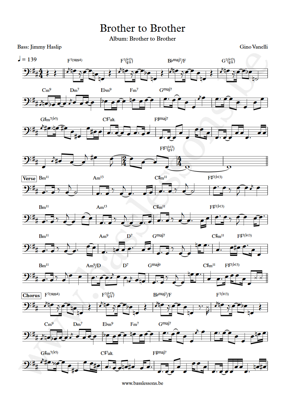 Gino Vanelli Brother to Brother Jimmy Haslip  Bas Transcriptie