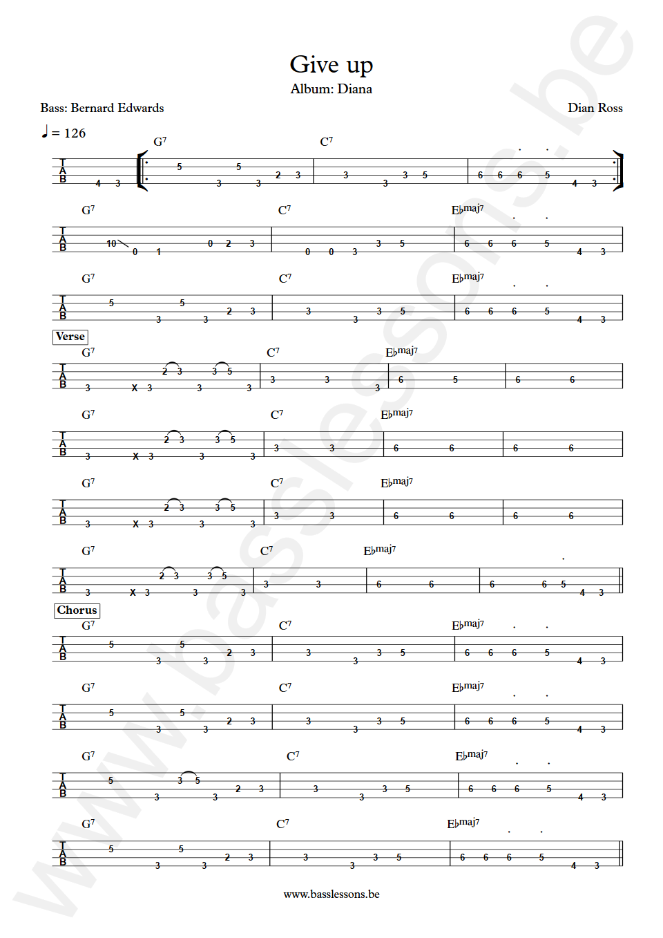 Diana Ross Give up Bernard Edwards Bass Tabs