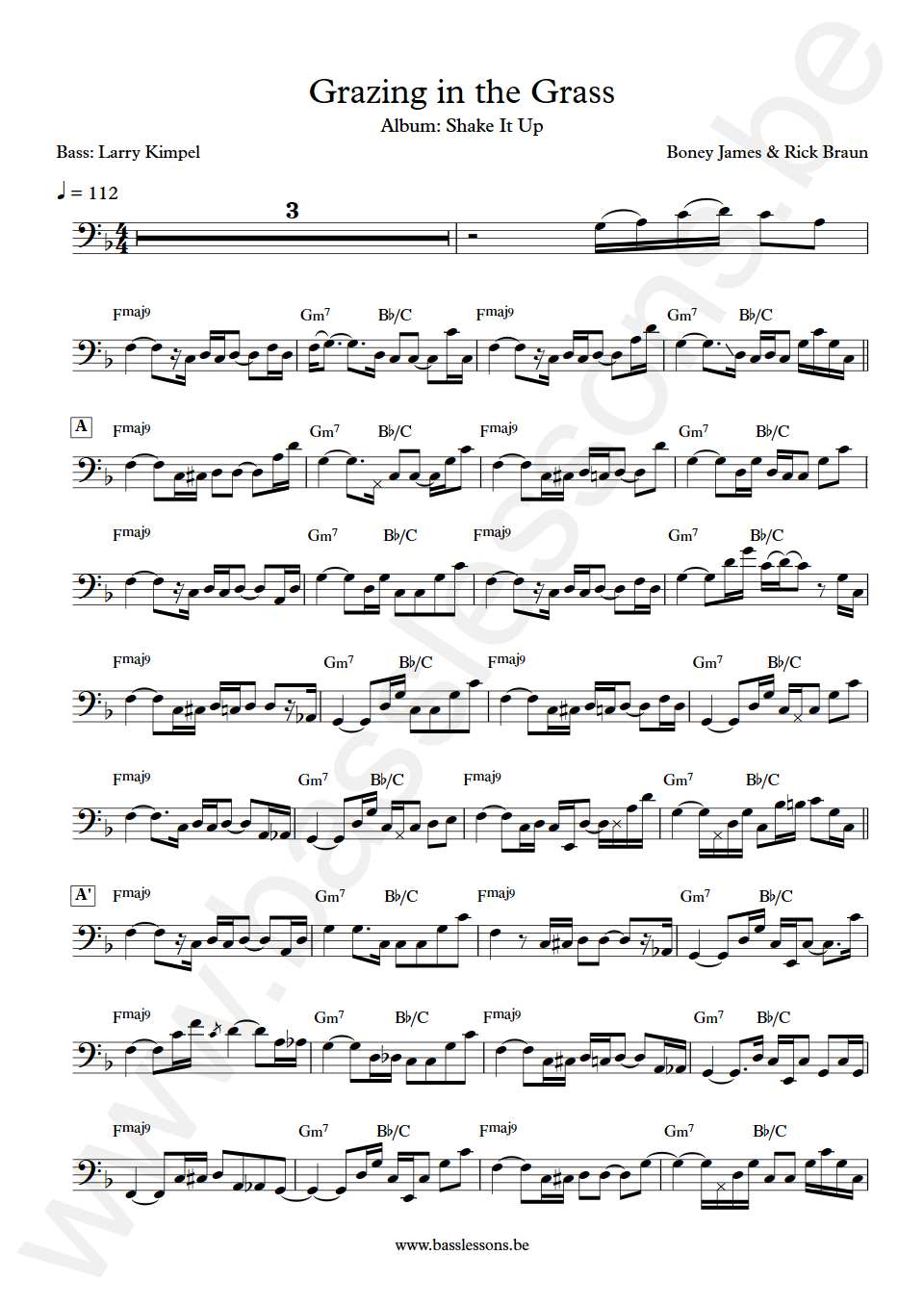 Boney James & Rick Braun Grazing in the Grass Larry Kimpel Bass Transcription