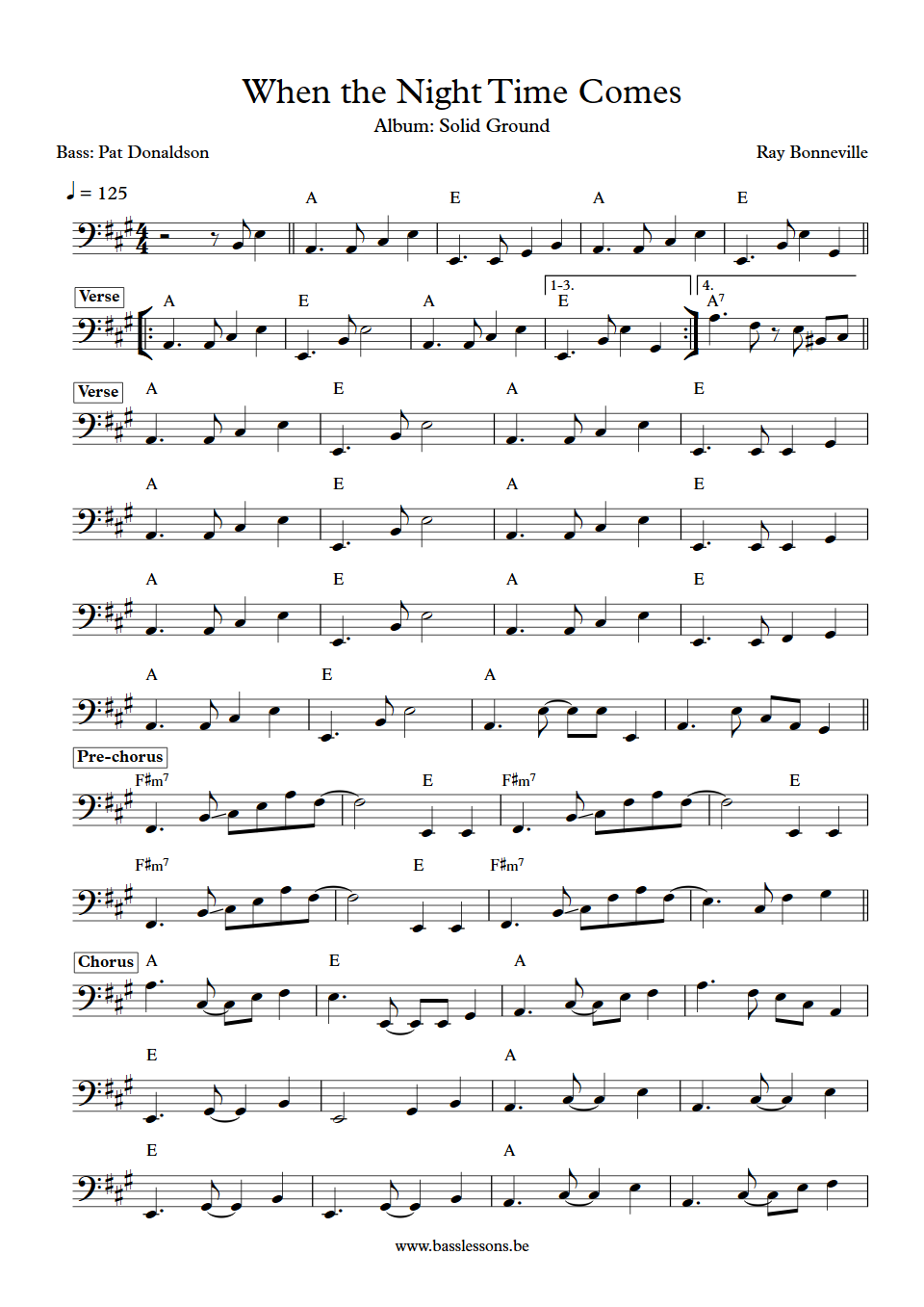 Ray Bonneville When the Night Time Comes Pat Donaldson Bas Transcriptie