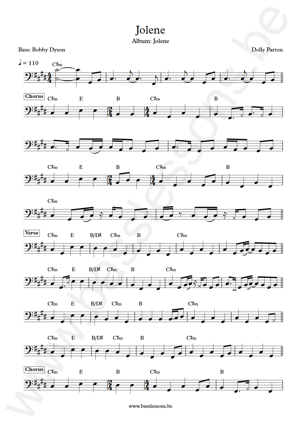 Dolly Parton Jolene Bobby Dyson Bas Transcriptie