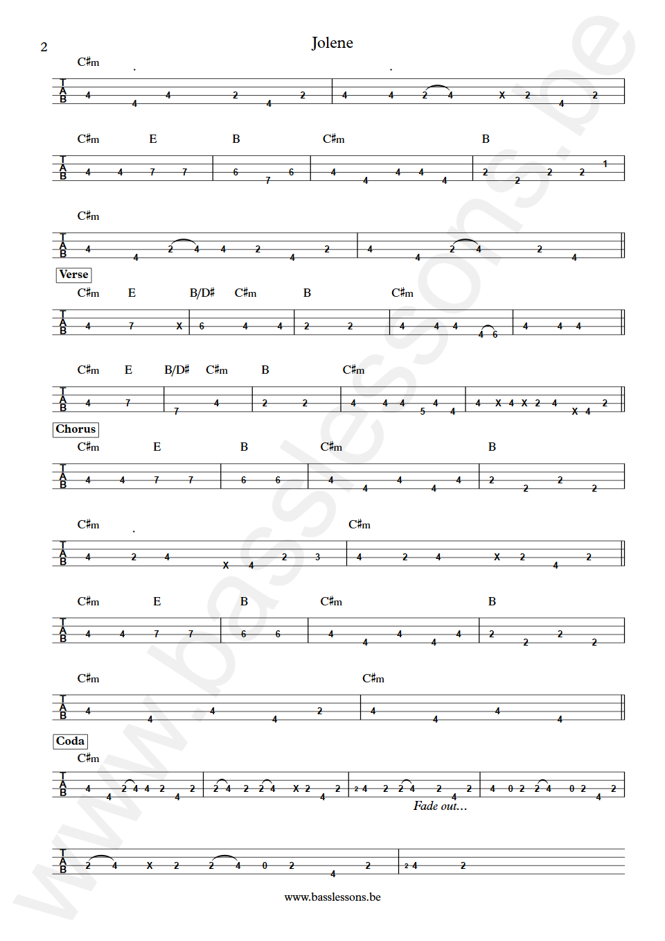 Dolly Parton Jolene Bobby Dyson Bass Tab deel 2