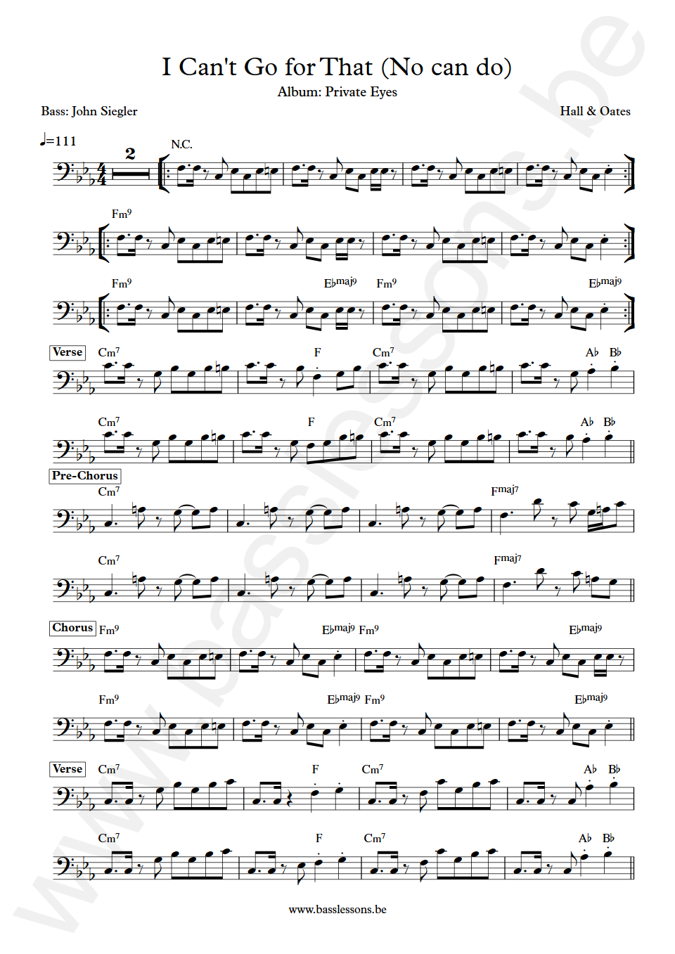 Hall & Oates I Can't Go for That John Siegler Bass Transcription