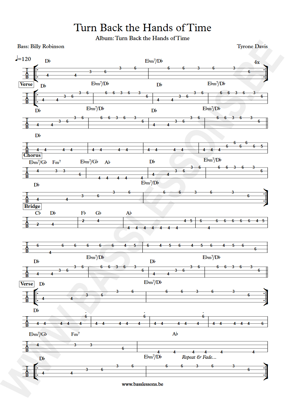 Tyrone Davis' Turn back the hands of time Bernard Reed bass tab