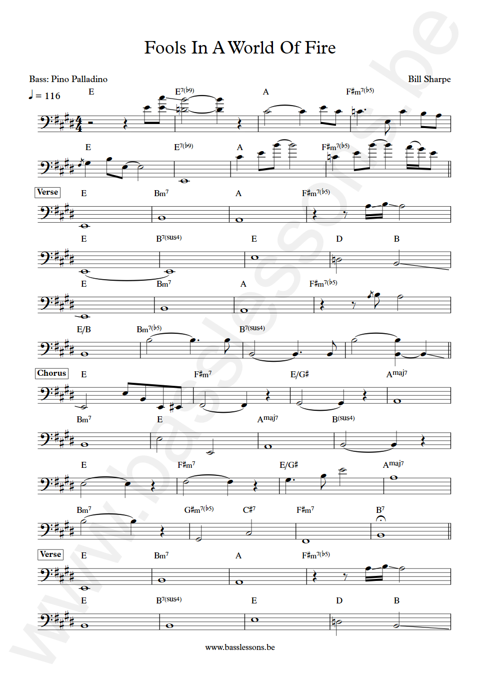 Bill Sharpe Fools In A World of fire Pino Palladino Bas Transcriptie