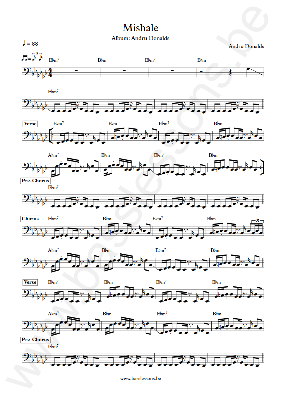 Andru Donalds Mishale Unknown Bass Transcription