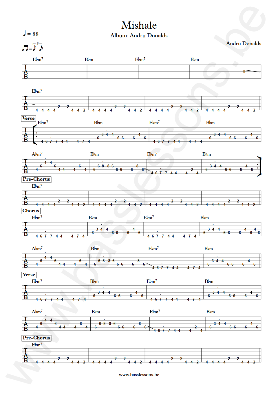 Andru Donalds Mishale  Bass Tab