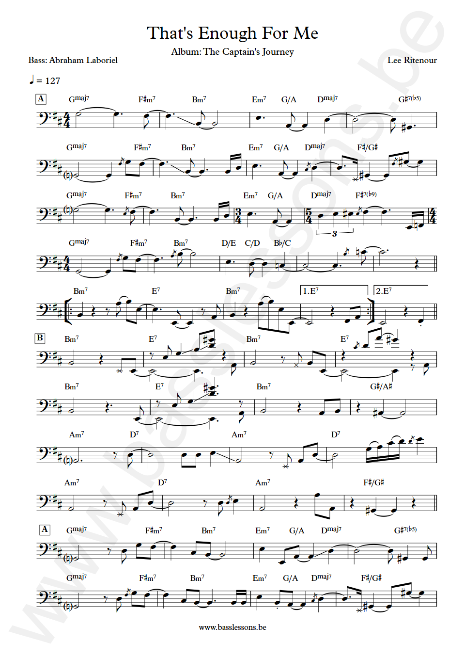 Lee Ritenour That's Enough For Me Abraham Laboriel Bass Transcription