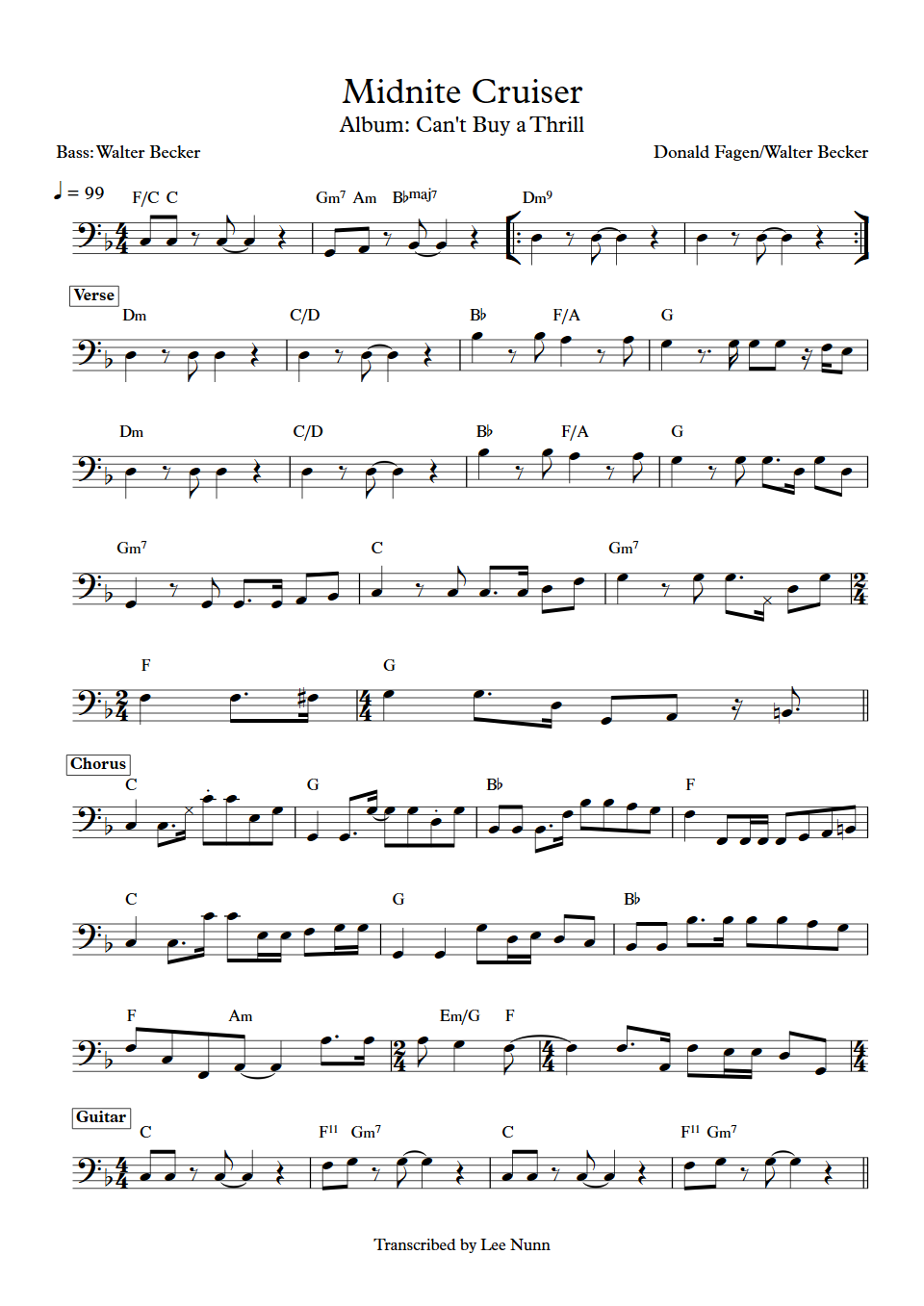Steely Dan Midnite Cruiser Walter Becker Bas Transcriptie