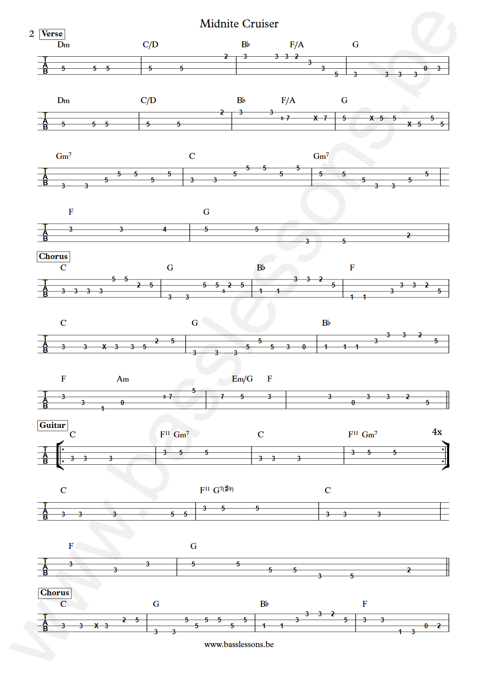 Steely Dan Midnite Cruiser Walter Becker Bass Tab deel 2