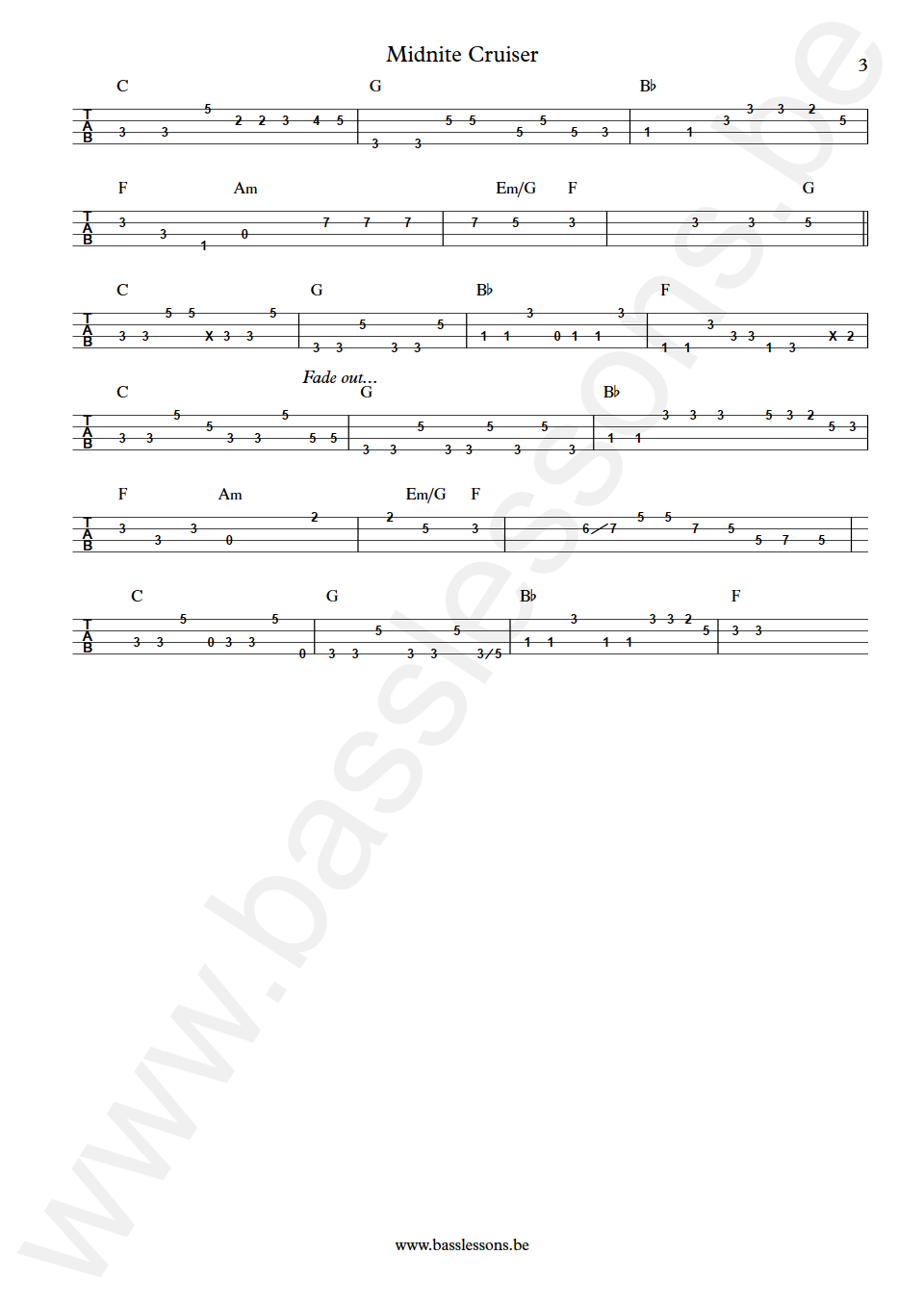 Steely Dan Midnite Cruiser Walter Becker Bass Tab deel 3