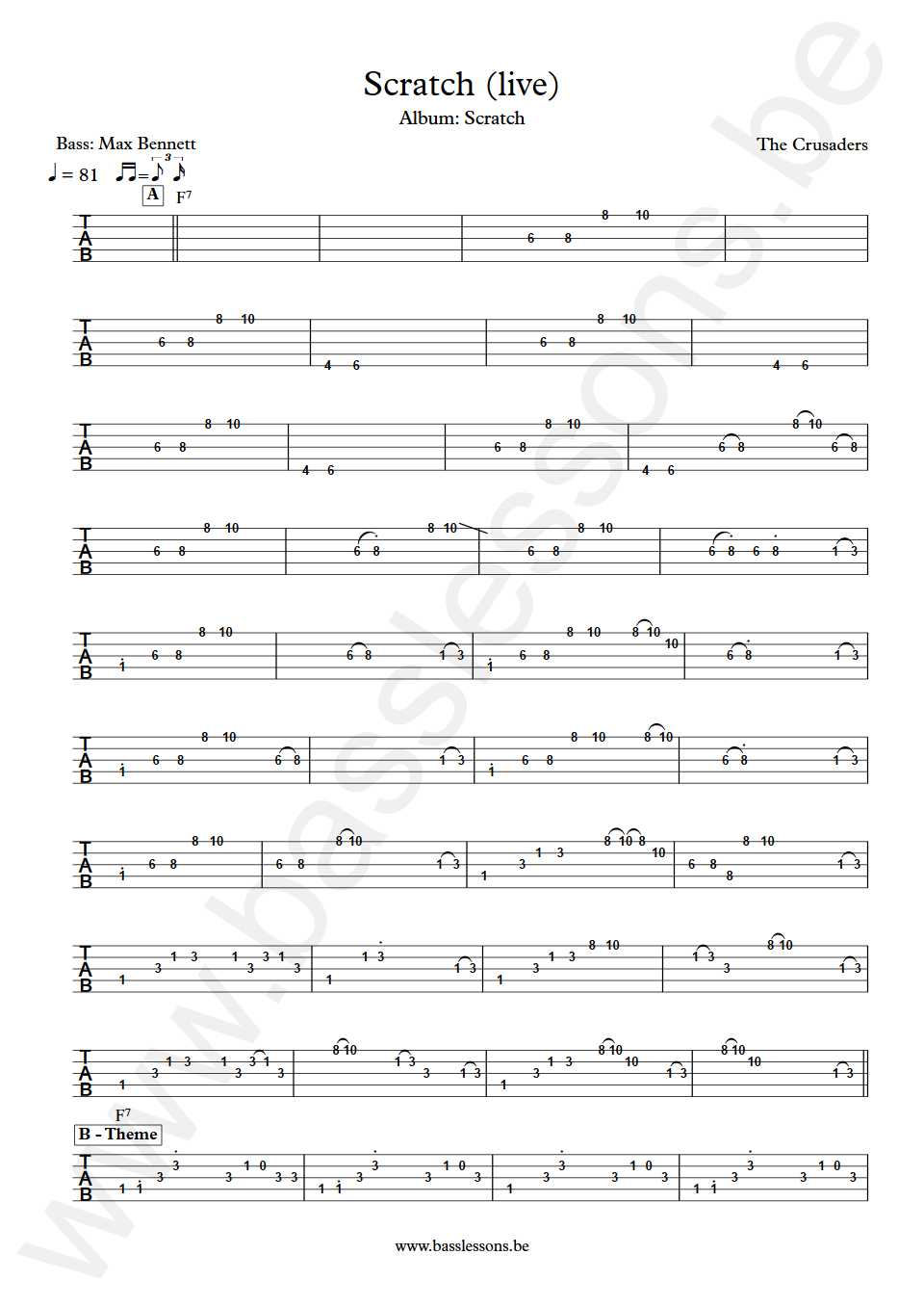The Crusaders Scratch (live) Max Bennett Bass Tab