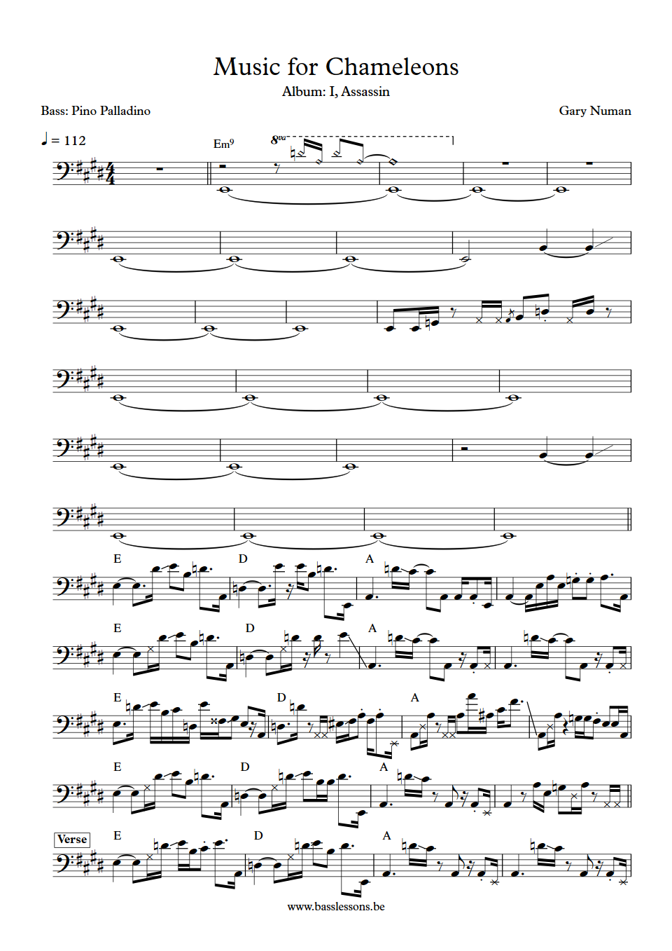 Gary Numan Music for Chameleons Pino Palladino Bas Transcriptie