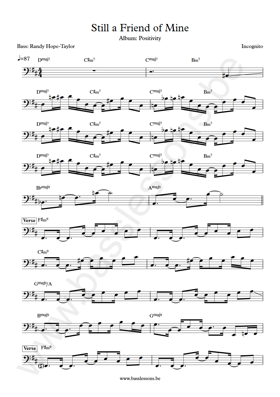 Incognito still a friend of mine Randy Hope-Taylor bass transcription
