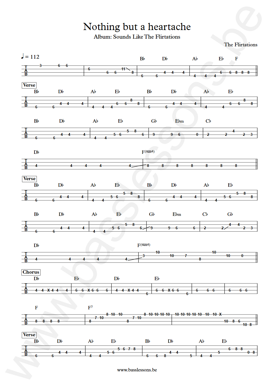 The Flirtations Nothing but a heartache Bass Tab