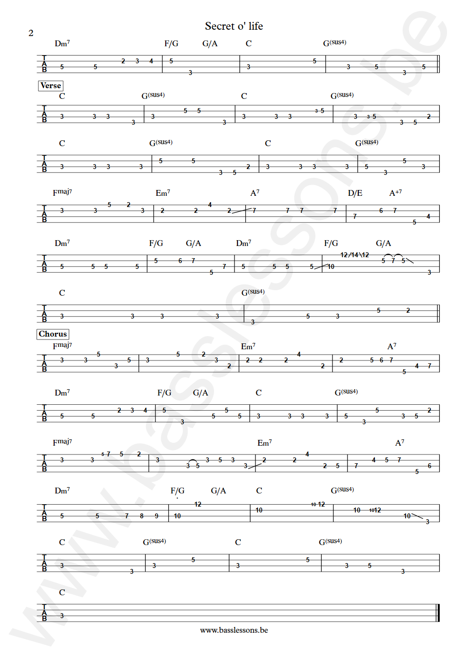 James Taylor Secret o life Leland Sklar Bass Tab deel 2