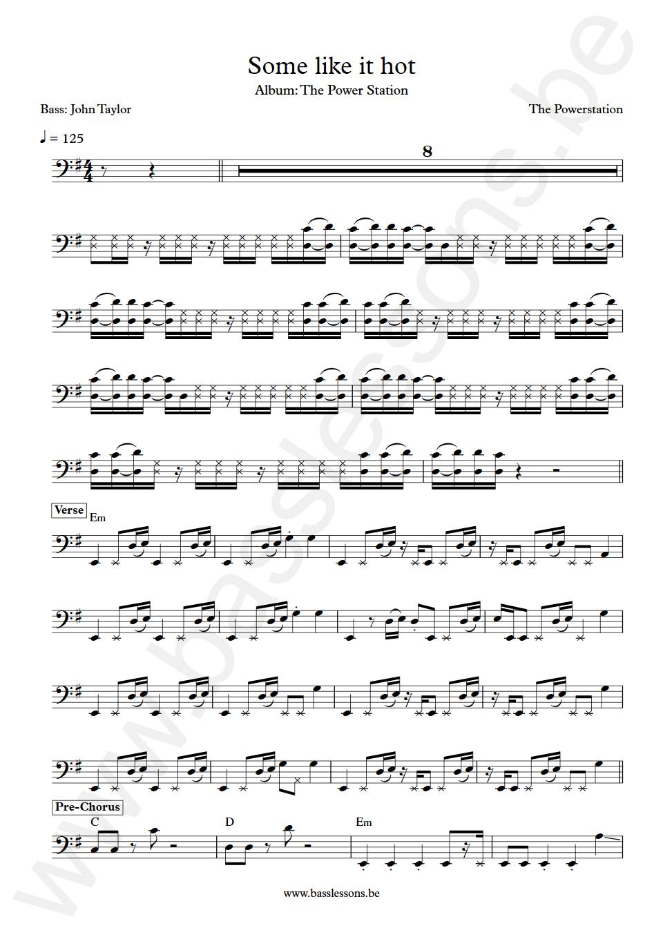The Powerstation Some Like It Hot John Taylor Bas Transcriptie