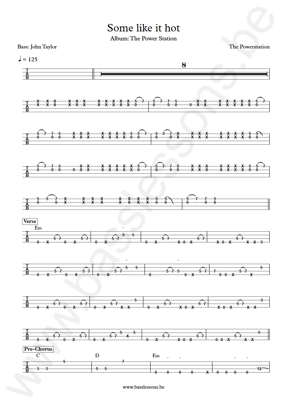 The Powerstation Some Like It Hot John Taylor Bass tab