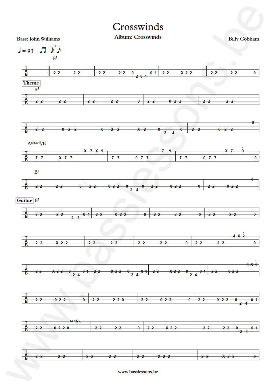 Billy Cobham Crosswinds John Williams Bass Tabs