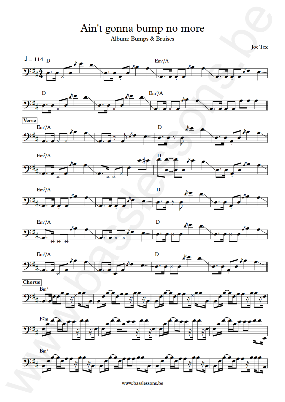 Joe Tex Ain't Gonna Bump no More Bas Transcriptie
