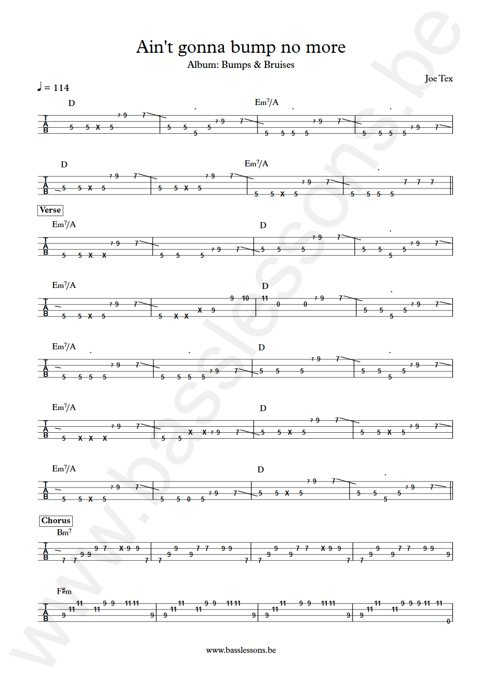 Joe Tex Ain't Gonna Bump no More Bas Transcriptie tabs