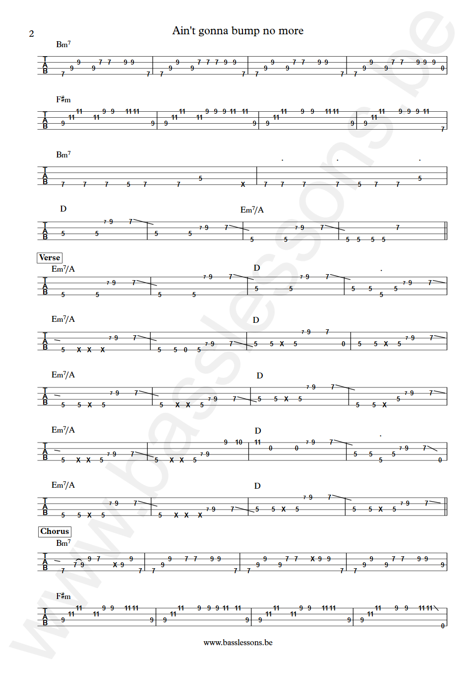 Joe Tex Ain't Gonna Bump no More Bas Transcriptie tabs deel 2