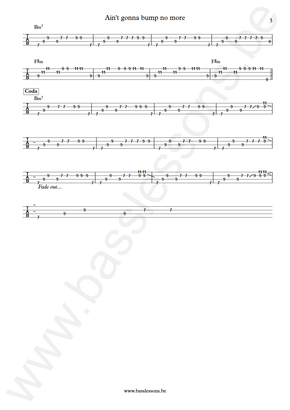 Joe Tex Ain't Gonna Bump no More Bas Transcriptie tabs deel 3