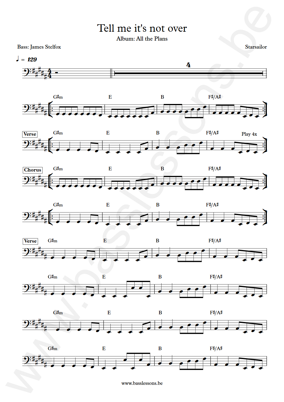 Starsailor Tell Me It's Not Over James Stelfox Bas Transcriptie