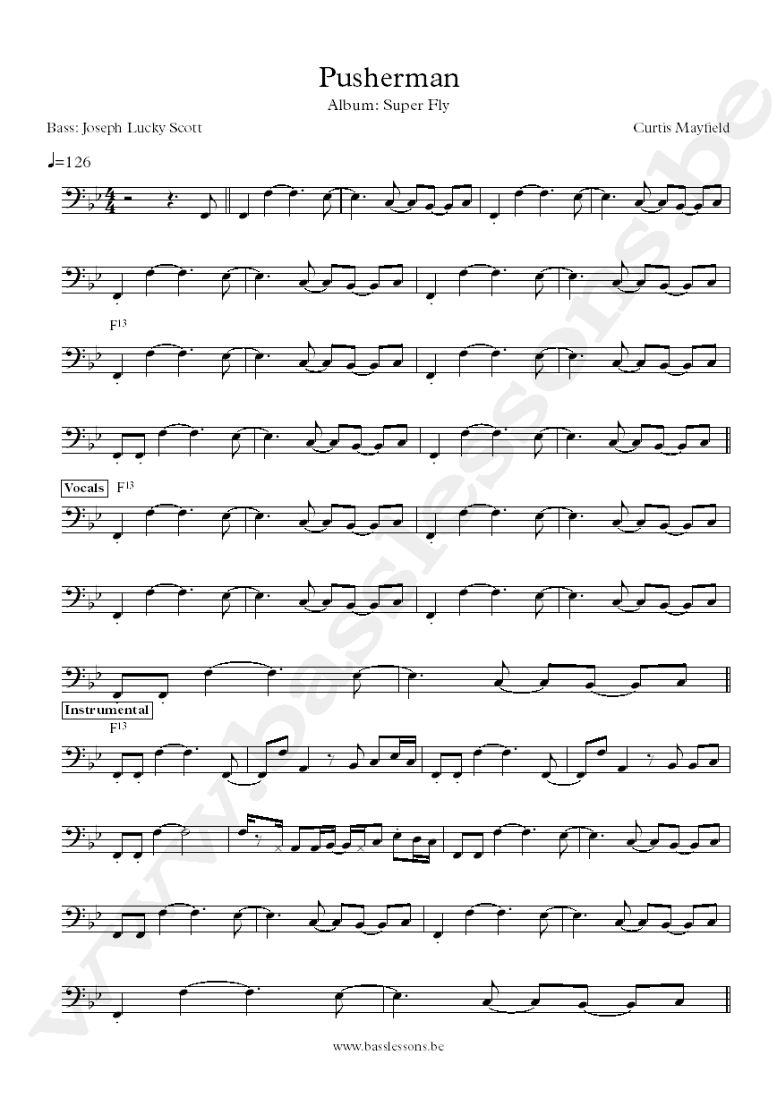 Curtis Mayfield Pusherman Joseph Lucky Scott bass transcription