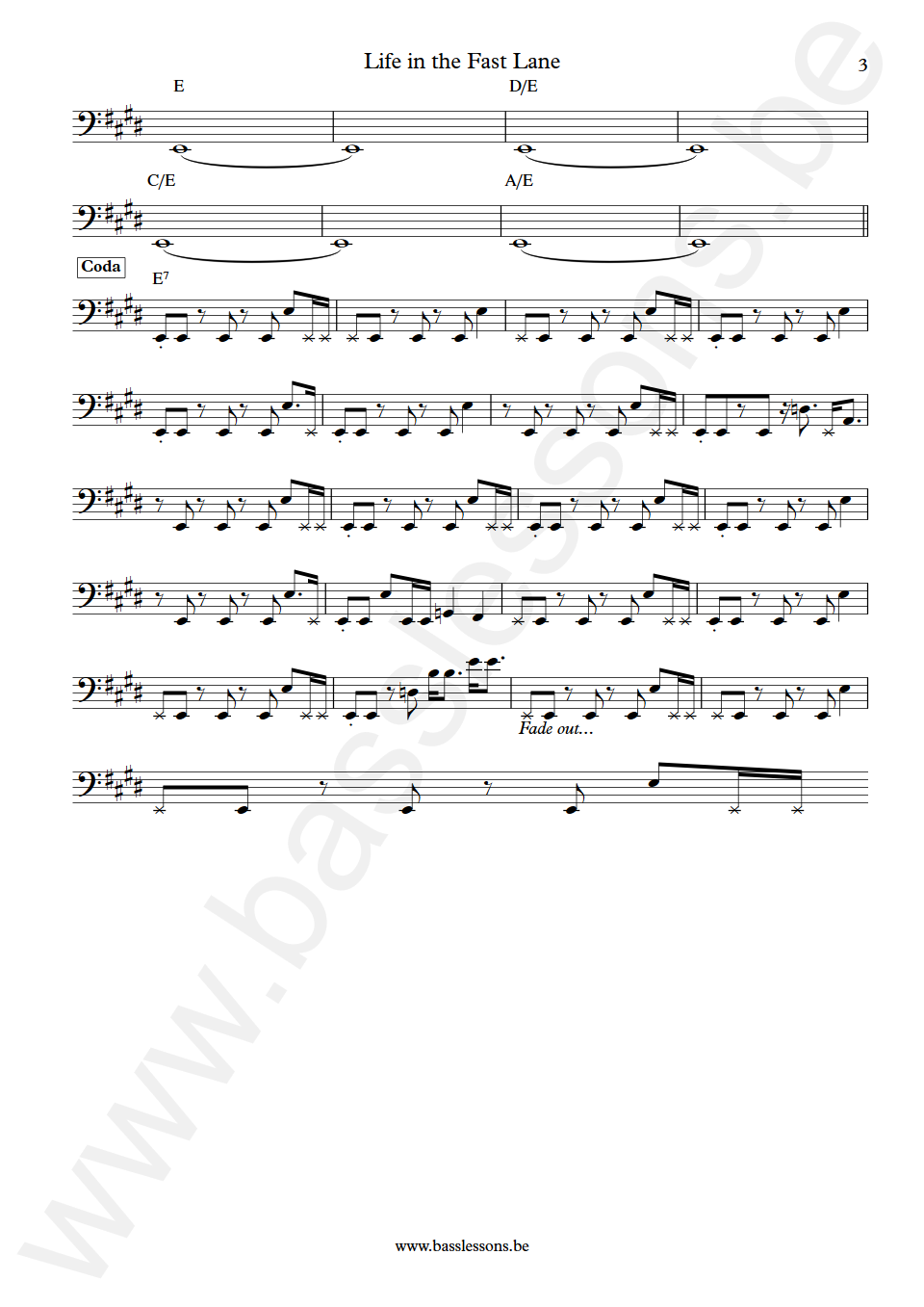 Eagles Life in the Fast Lane Randy Meisner Bas Transcriptie deel 3