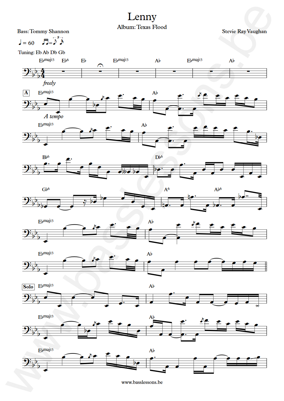 Stevie Ray Vaughan Lenny Tommy Shannon Bas Transcriptie