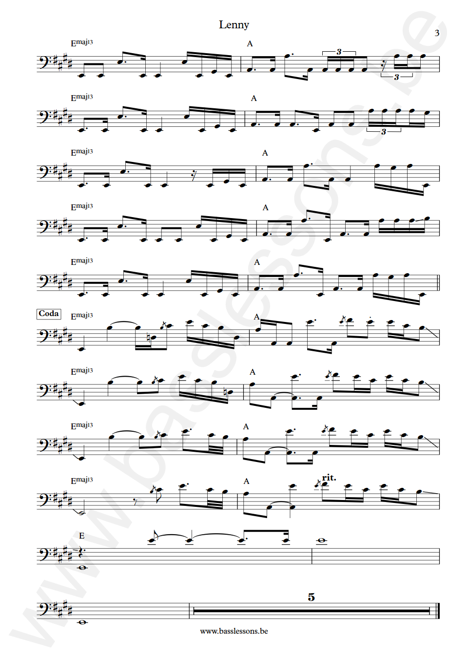 Stevie Ray Vaughan Lenny Tommy Shannon Bas Transcriptie transposed deel 3