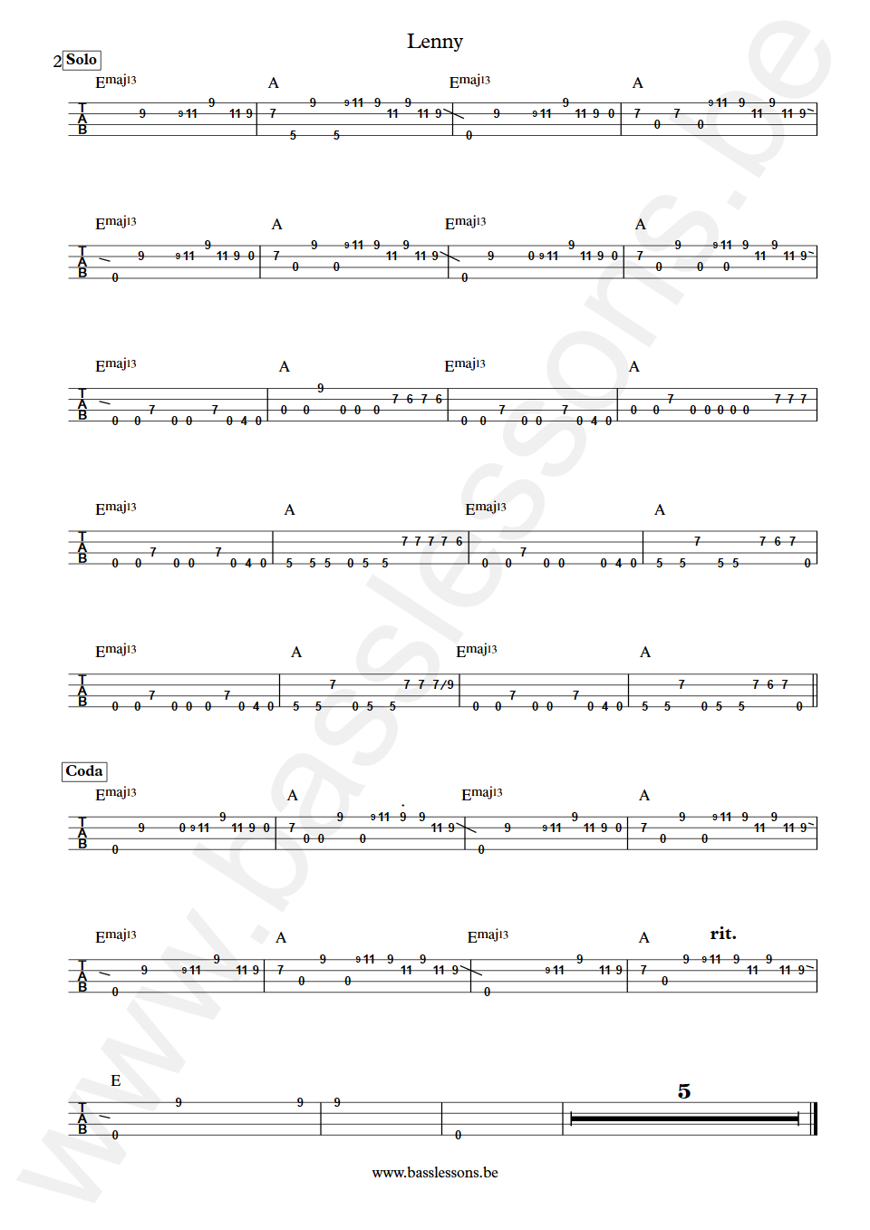 Stevie Ray Vaughan Lenny Tommy Shannon Bass Tab deel 2