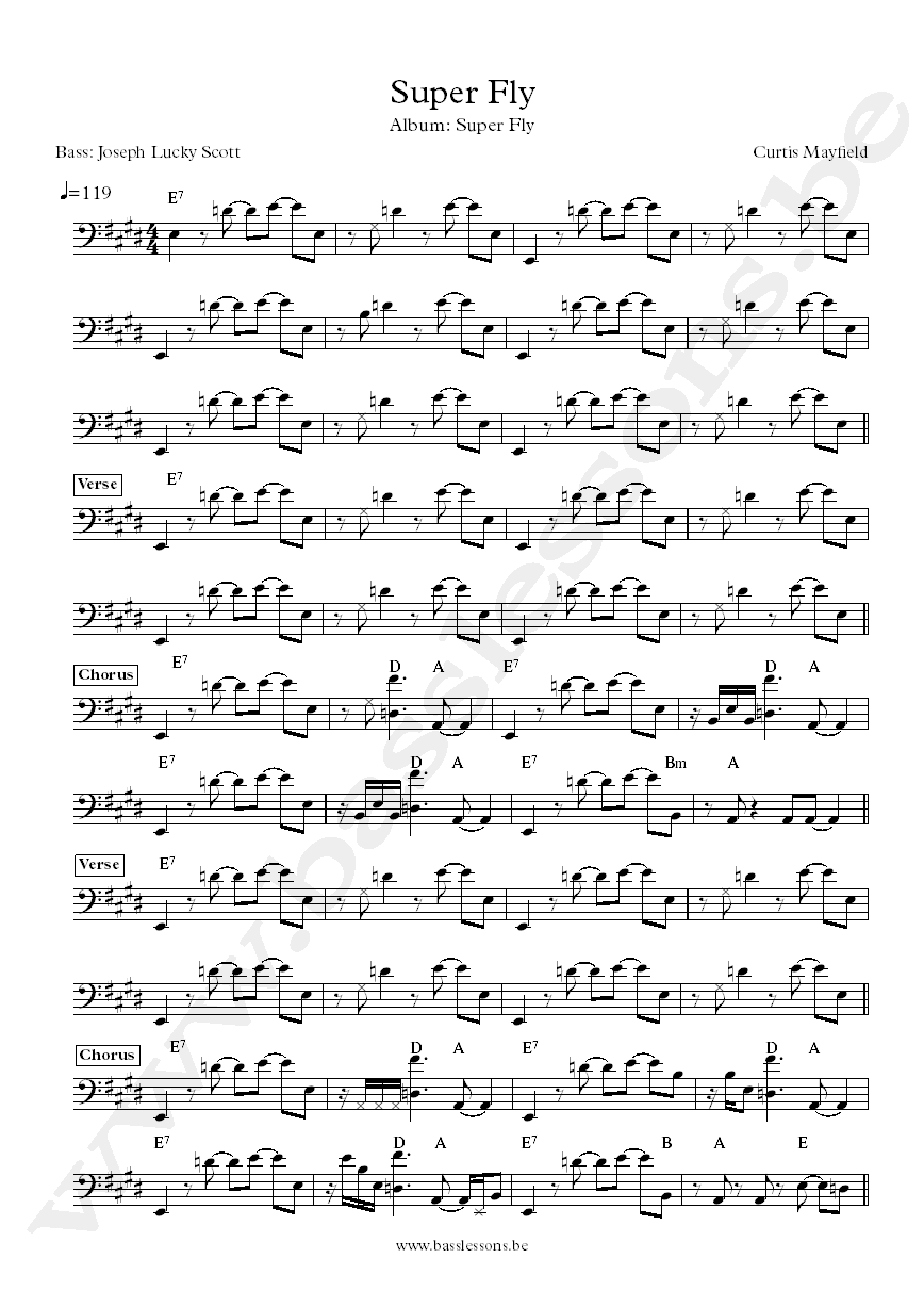 Curtis Mayfield Joseph Lucky Scott super fly bass transcription