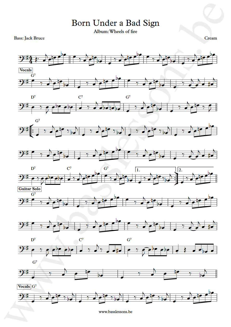 Cream born under a bad sign jack bruce bass transcription