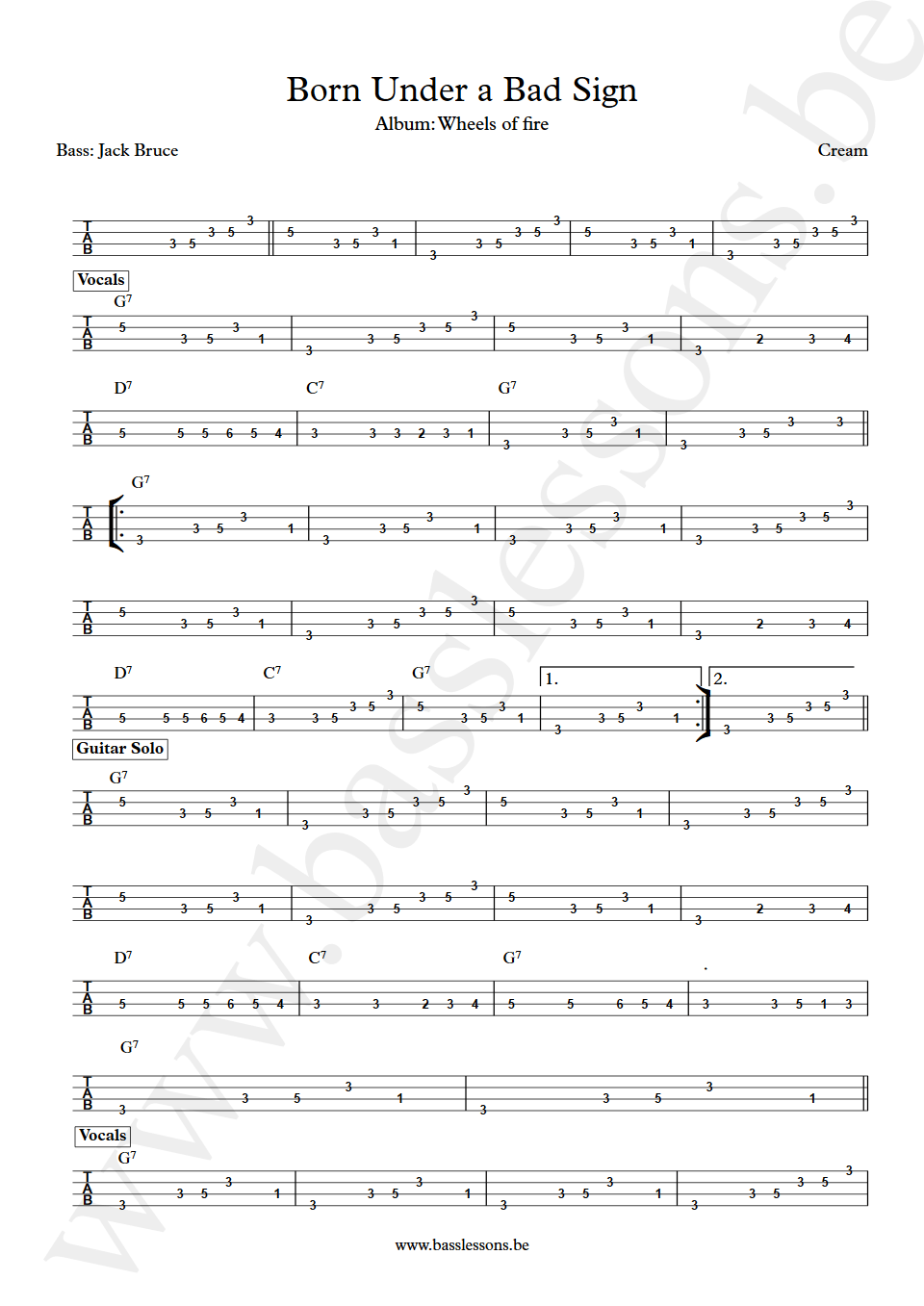 Cream born under a bad sign jack bruce bass tab